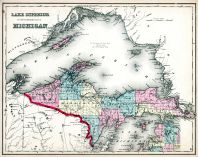 Michigan State Map North and Lake Superior, Oakland County 1872